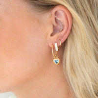 18ct Gold Vermeil Aquamarine Blue Heart Hoop Earrings - seolgold