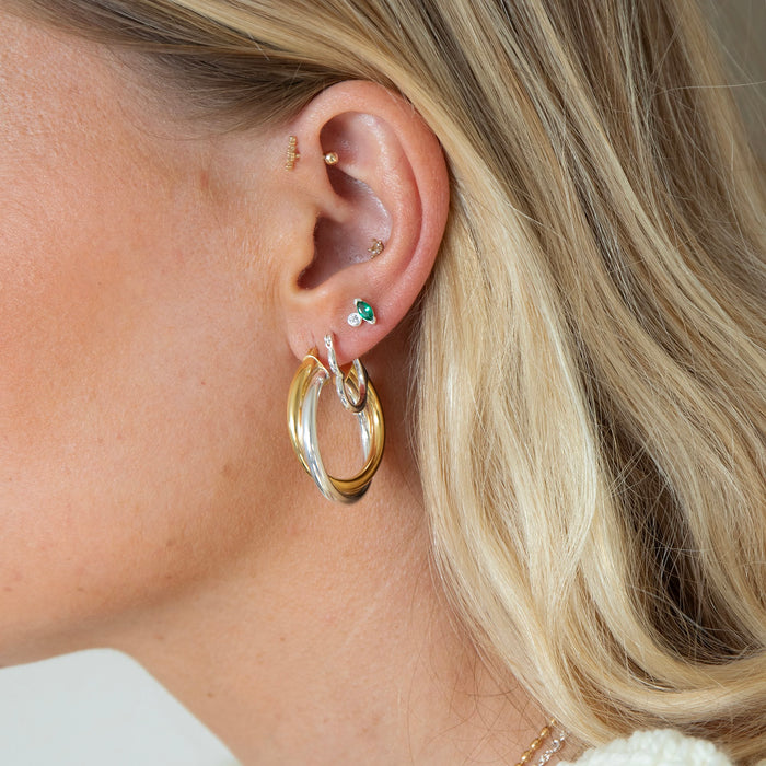 Sterling Silver Emerald Marquise and CZ Bezel Earrings - seolgold