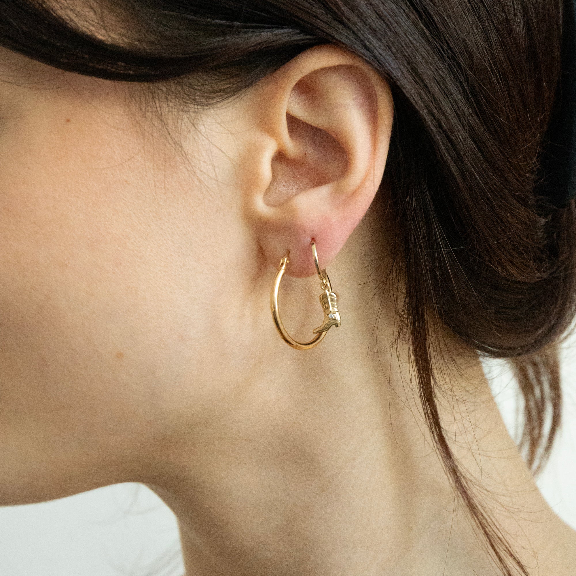 18ct Gold Plated CZ Cowboy Boot Charm Hoops - seolgold