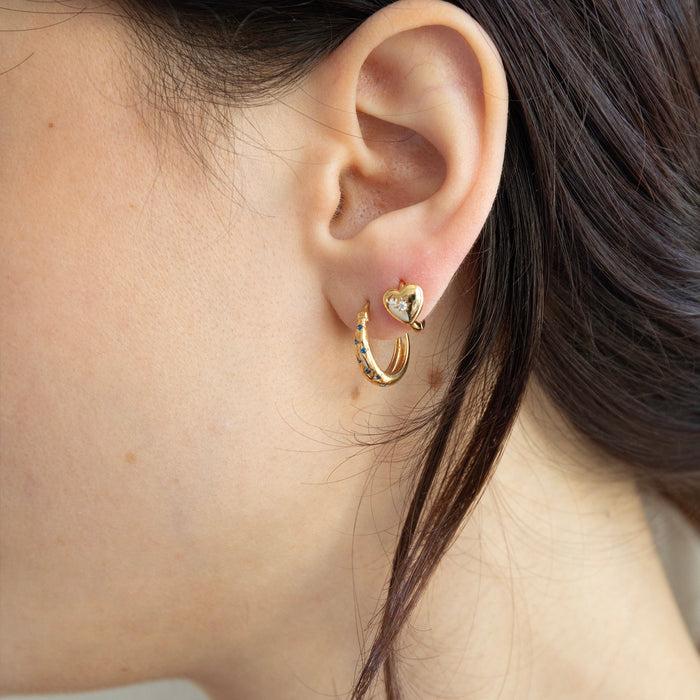 18ct Gold Plated Sapphire Star Set 14.5mm Hoops - seolgold