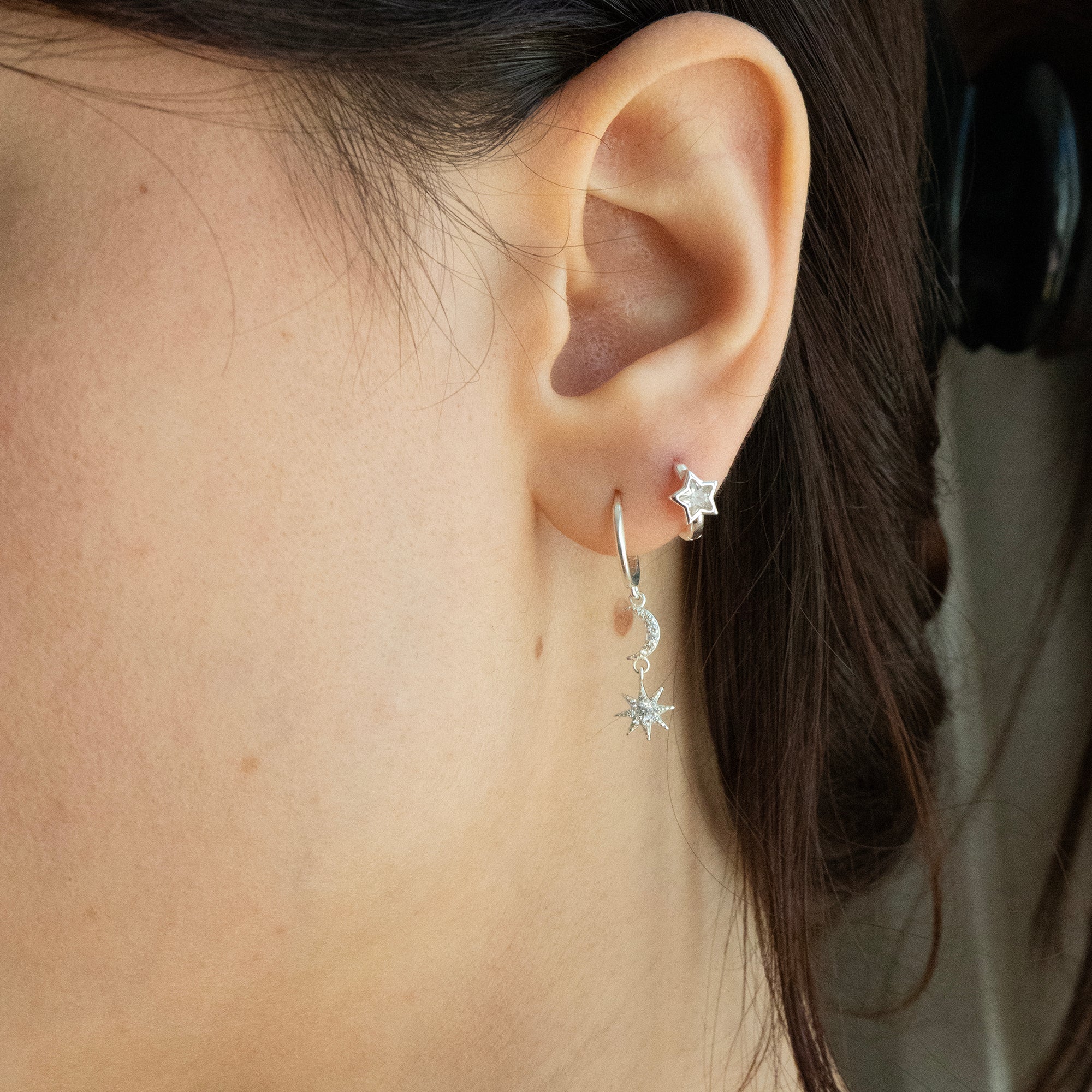 moon north star hoop earrings - seolgold