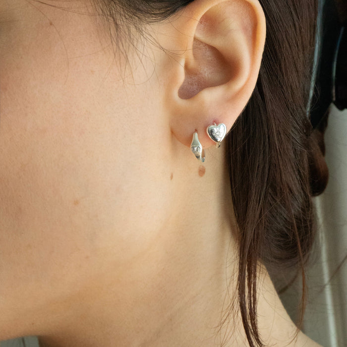 Sterling Silver Heart CZ Bezel Hoop Earrings - seolgold