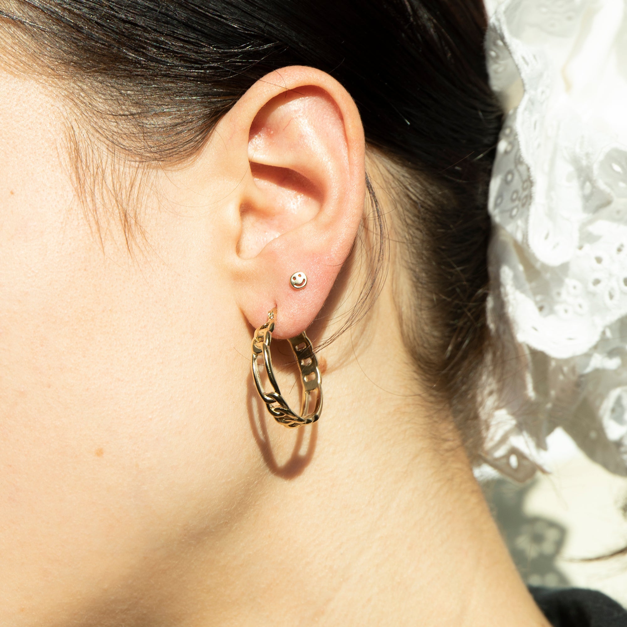 Tiny Smile Face Stud - Seol Gold