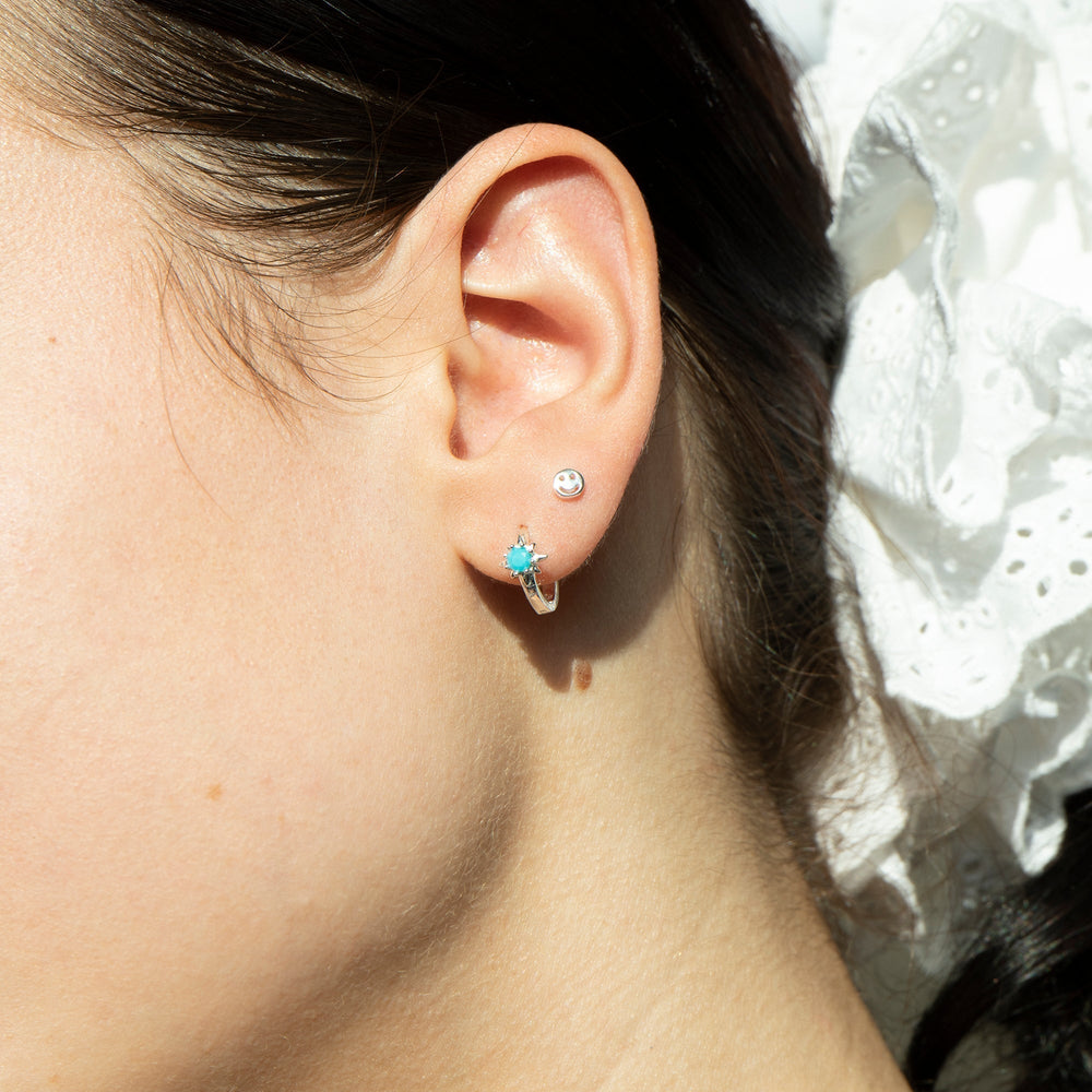 Sterling Silver Turquoise Star Set Hoop Earrings