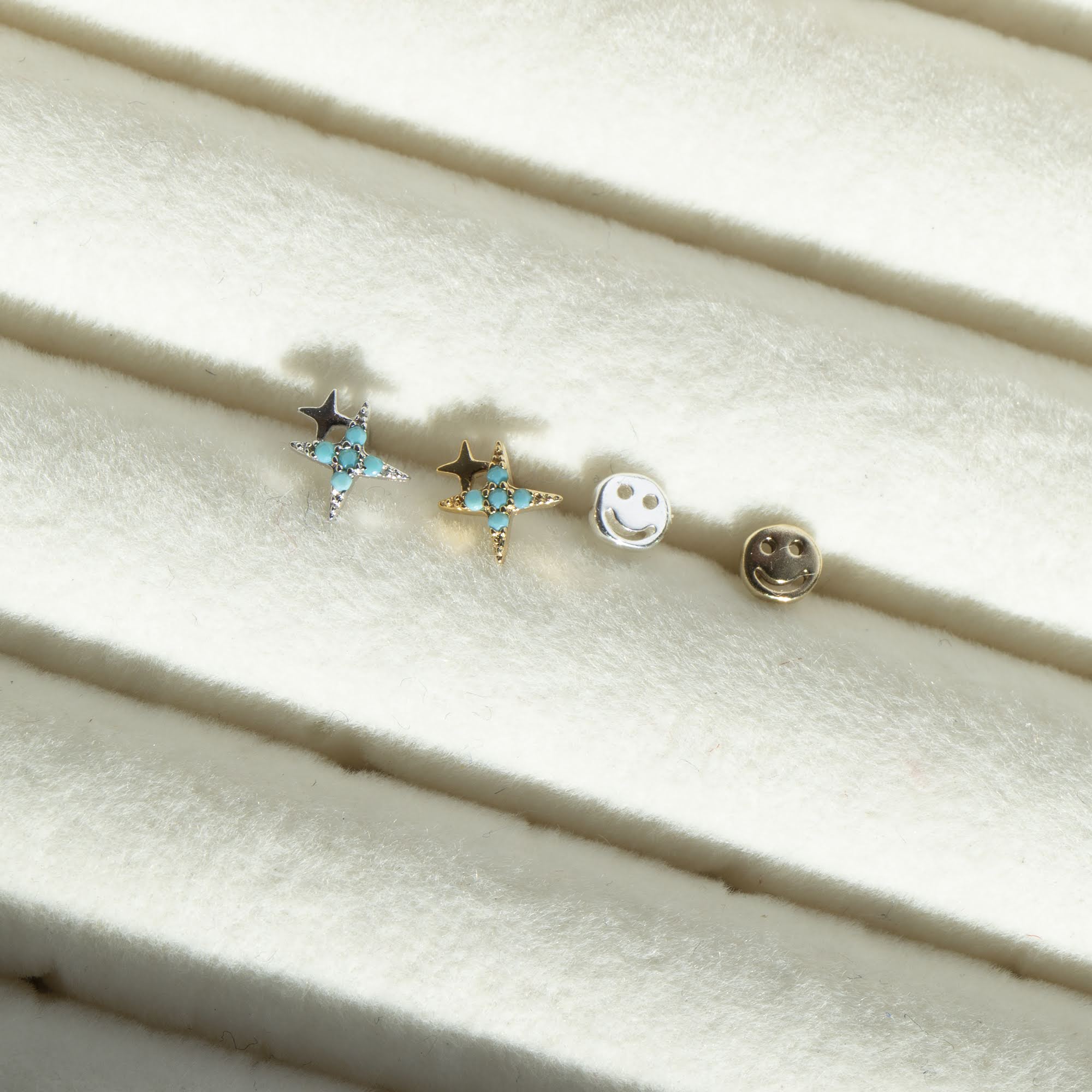 18ct Gold Vermeil Turquoise Double Star Stud Earrings