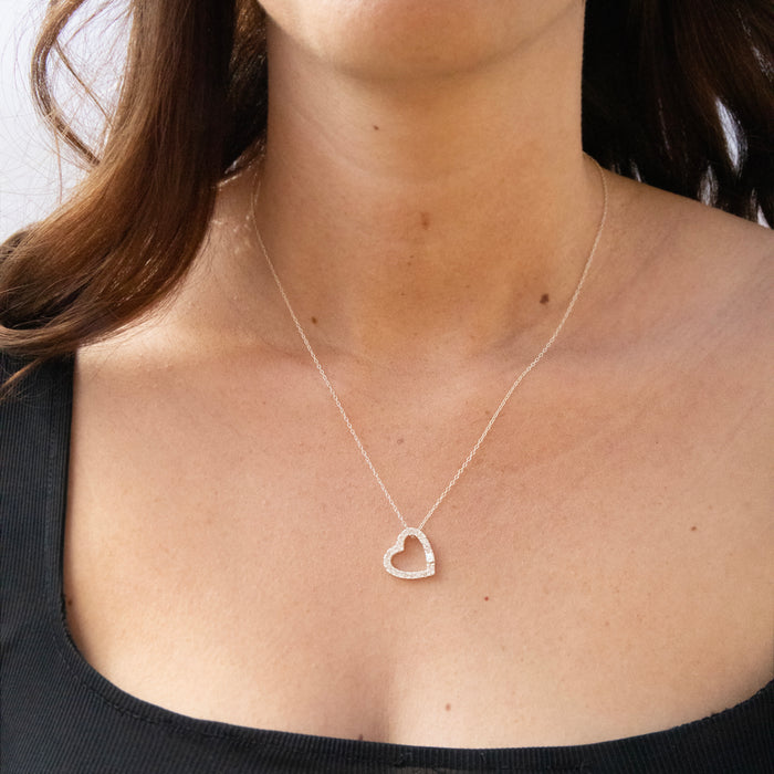 Sterling Silver Heart CZ Clasp Charm Connector necklace - seolgold