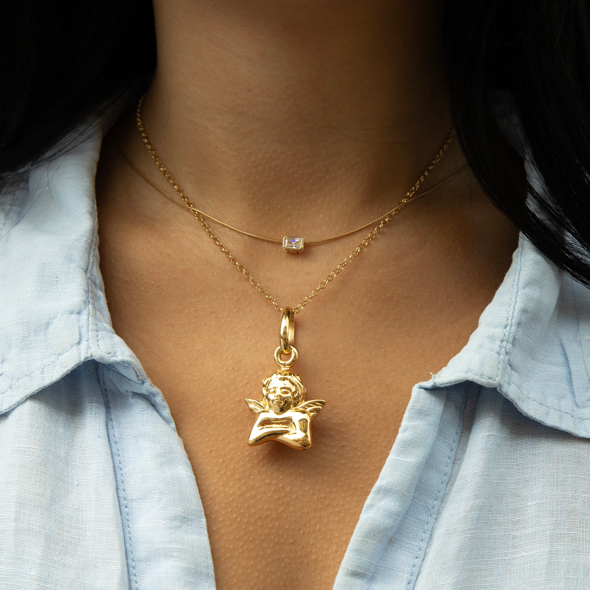 18ct Gold Plated XL Puffy Cherub Pendant - seolgold
