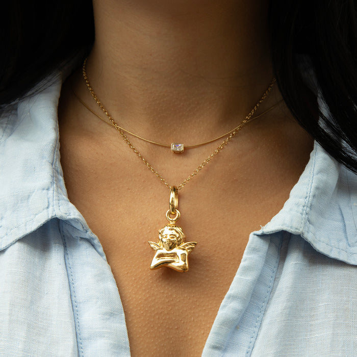 18ct Gold Plated XL Puffy Cherub Pendant - seolgold