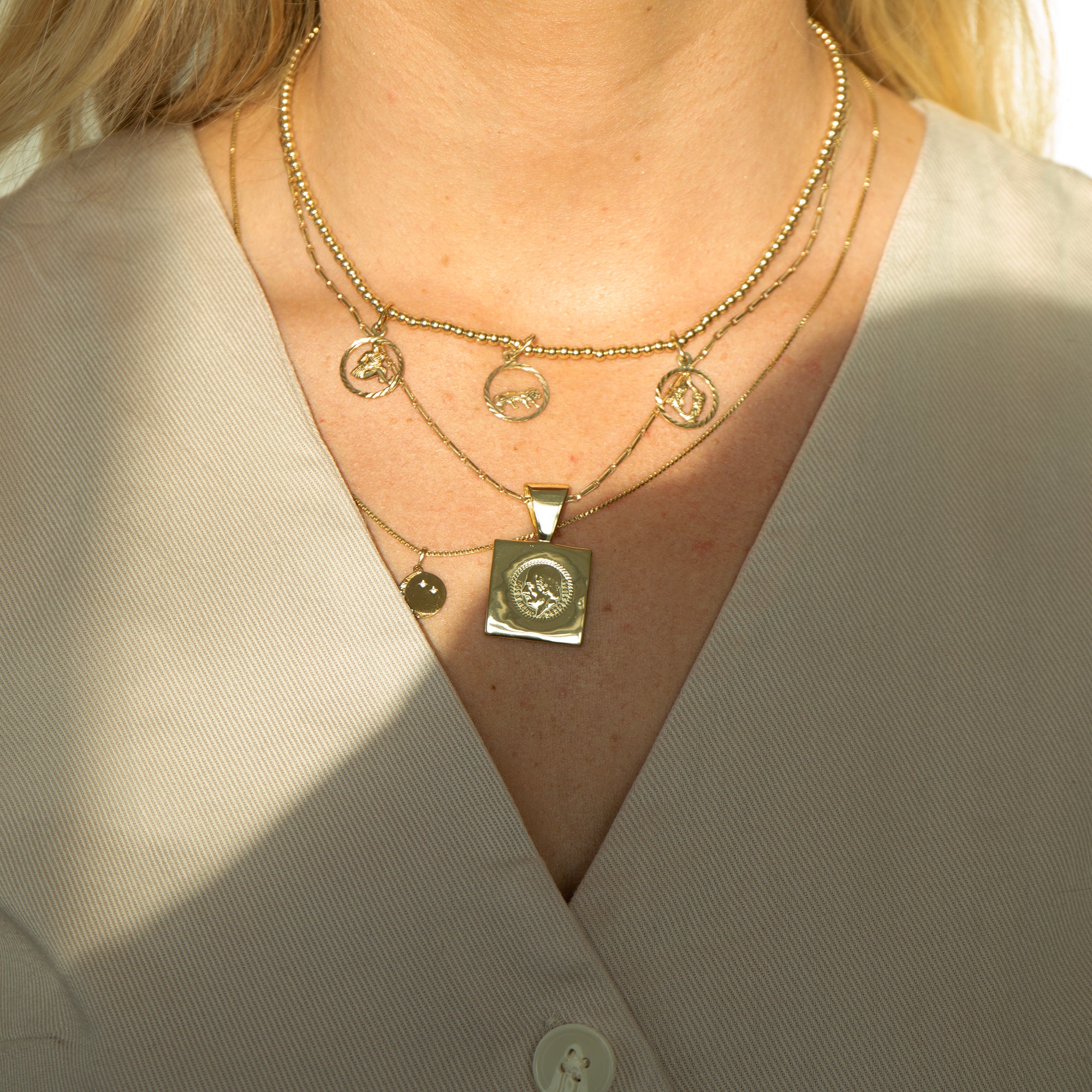 18ct Gold Vermeil Square Mexican Medallion Coin Pendant