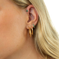 emerald earring - gold bamboo heart hoops - seolgold