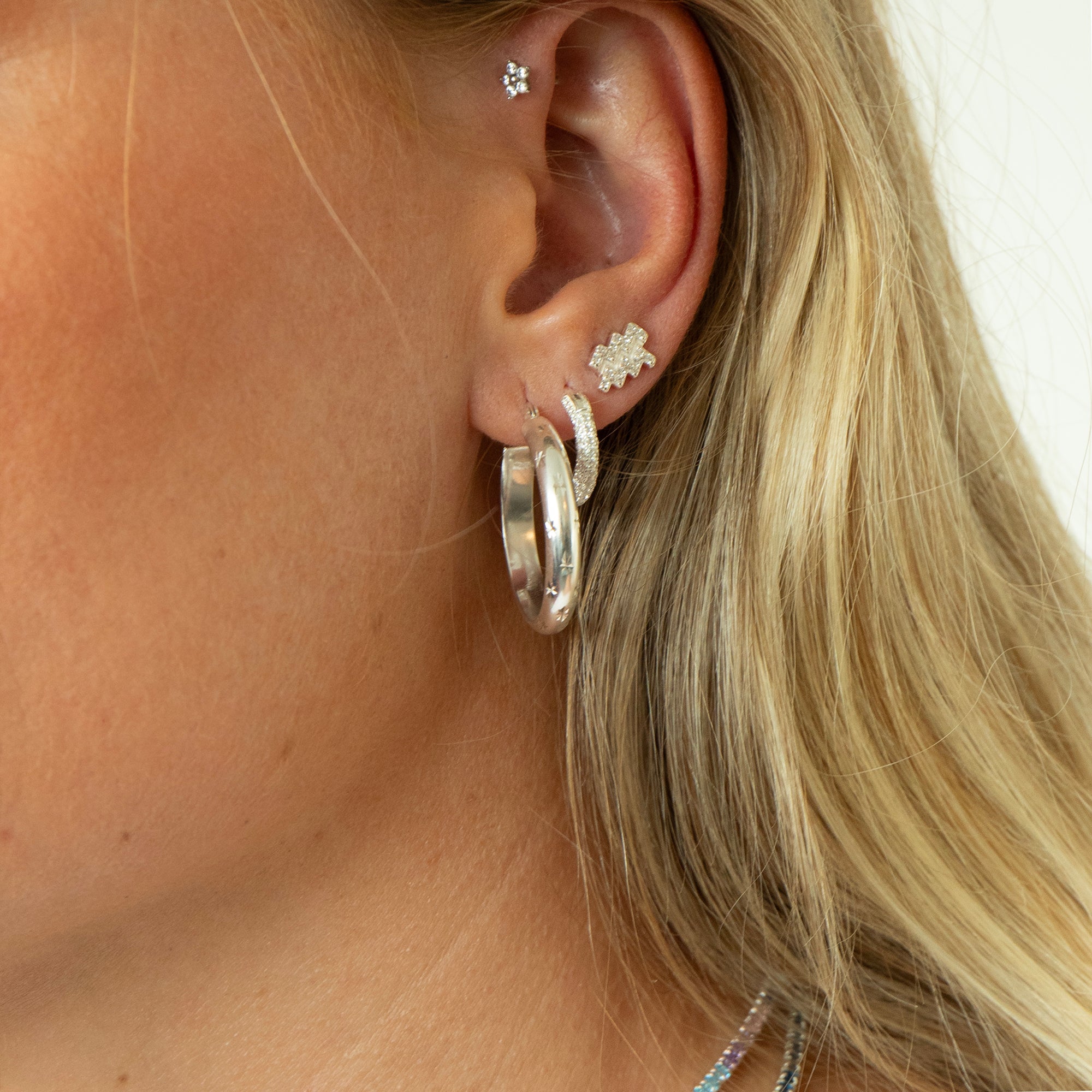 silver - pave hoop - zodiac stud earrings - seolgold