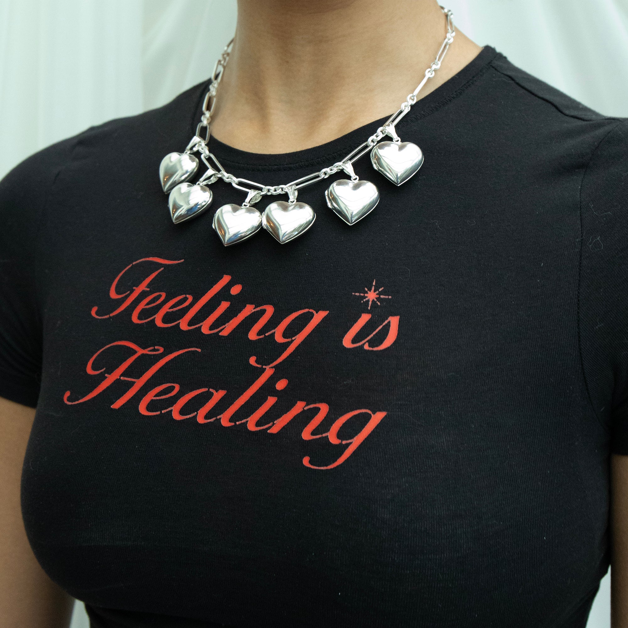 chunky silver chain - silver heart locket necklace - seolgold