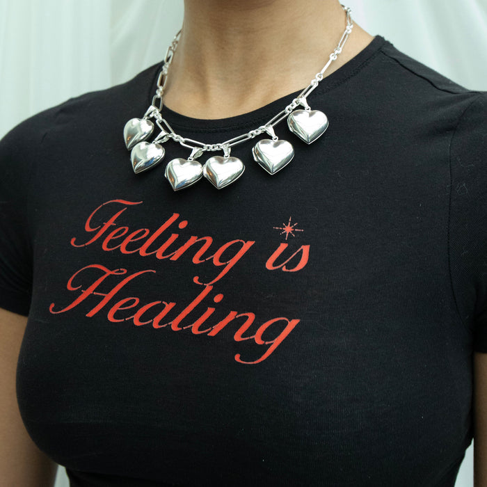 chunky silver chain - silver heart locket necklace - seolgold