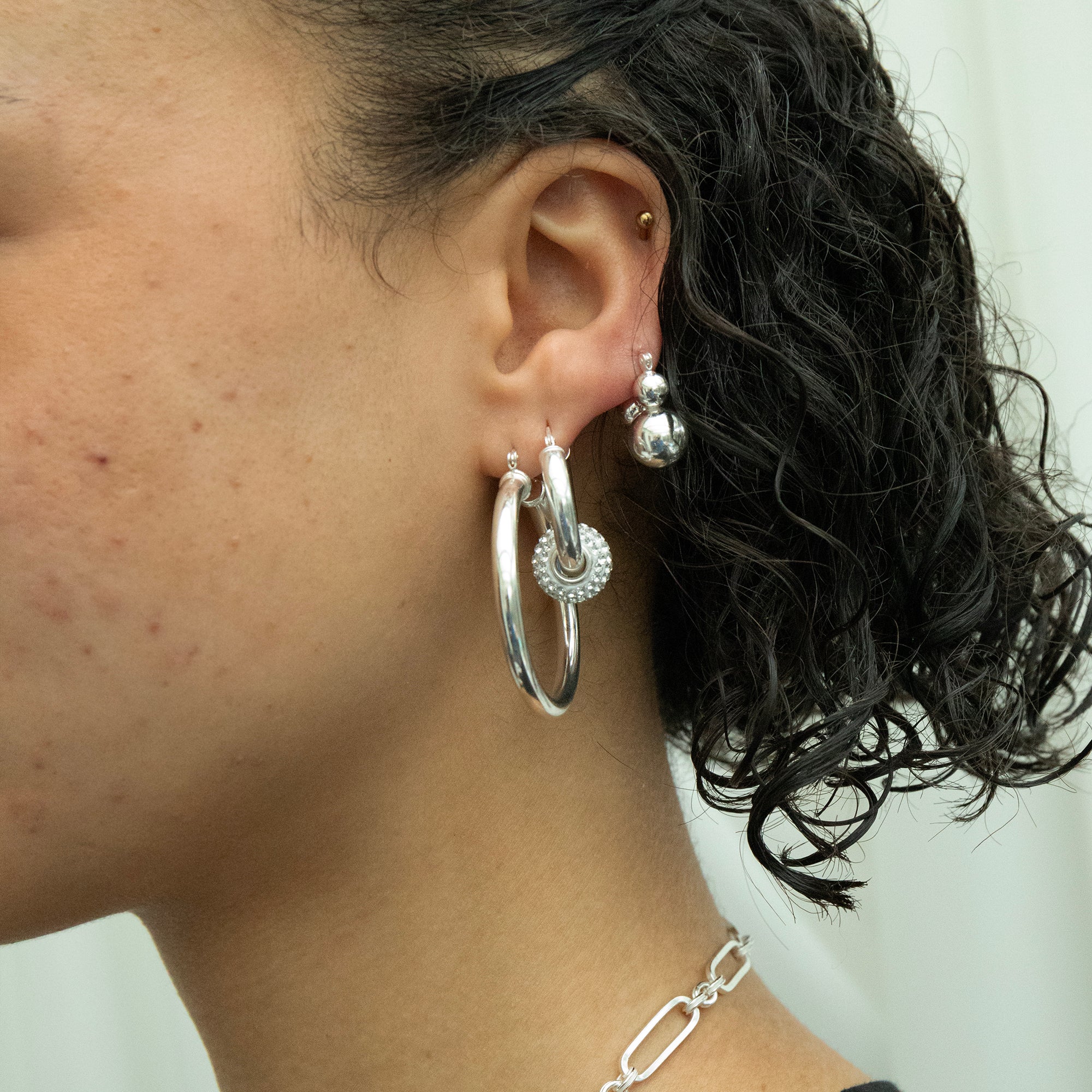Silver - Pave CZ Slider Hoop earring - seolgold