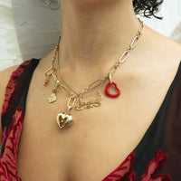 gold bead chain - gold charm necklace - gold heart locket - seolgold