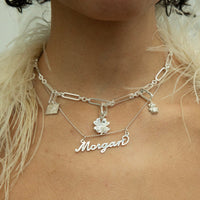 silver charm necklace - silver rose medallion - silver clover necklace - silver ball chain - seolgold