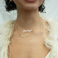 Gold - Sterling Silver Script Box Chain Nameplate Necklace - seolgold
