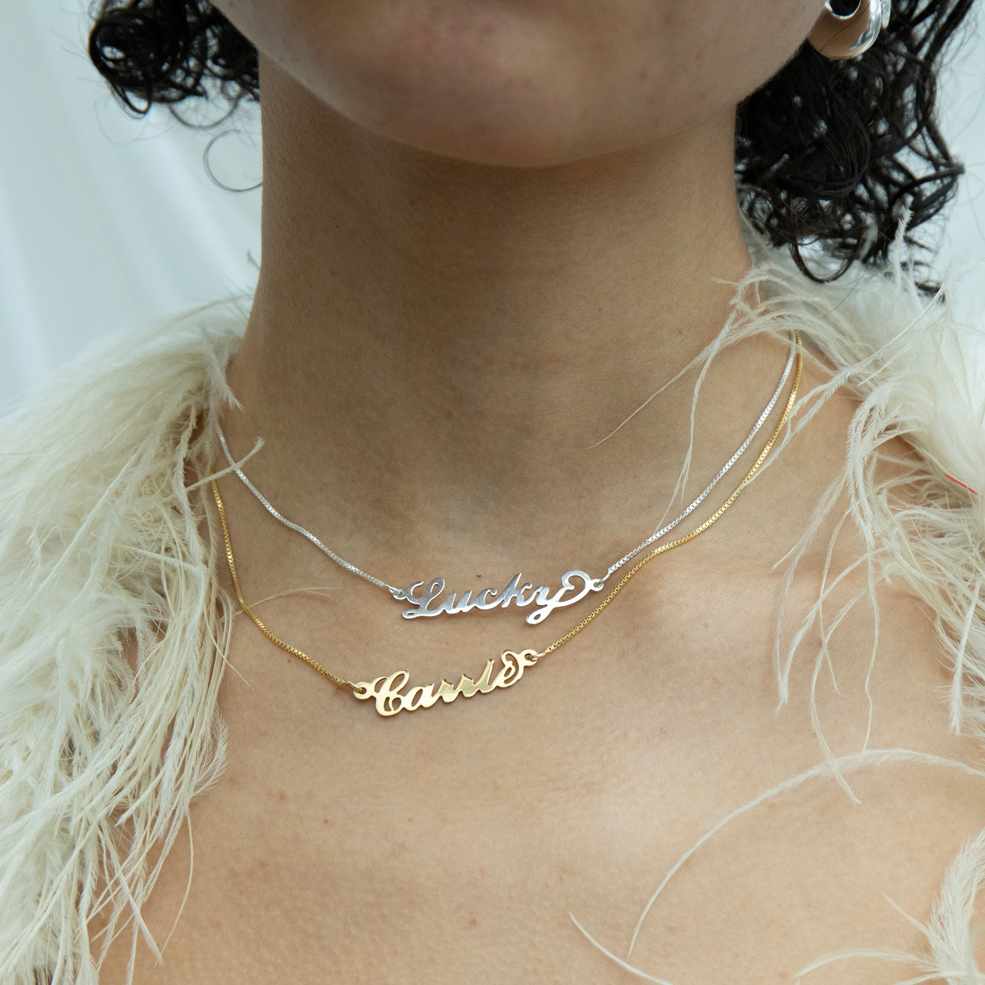 Gold - Sterling Silver Script Box Chain Name Necklace - seolgold