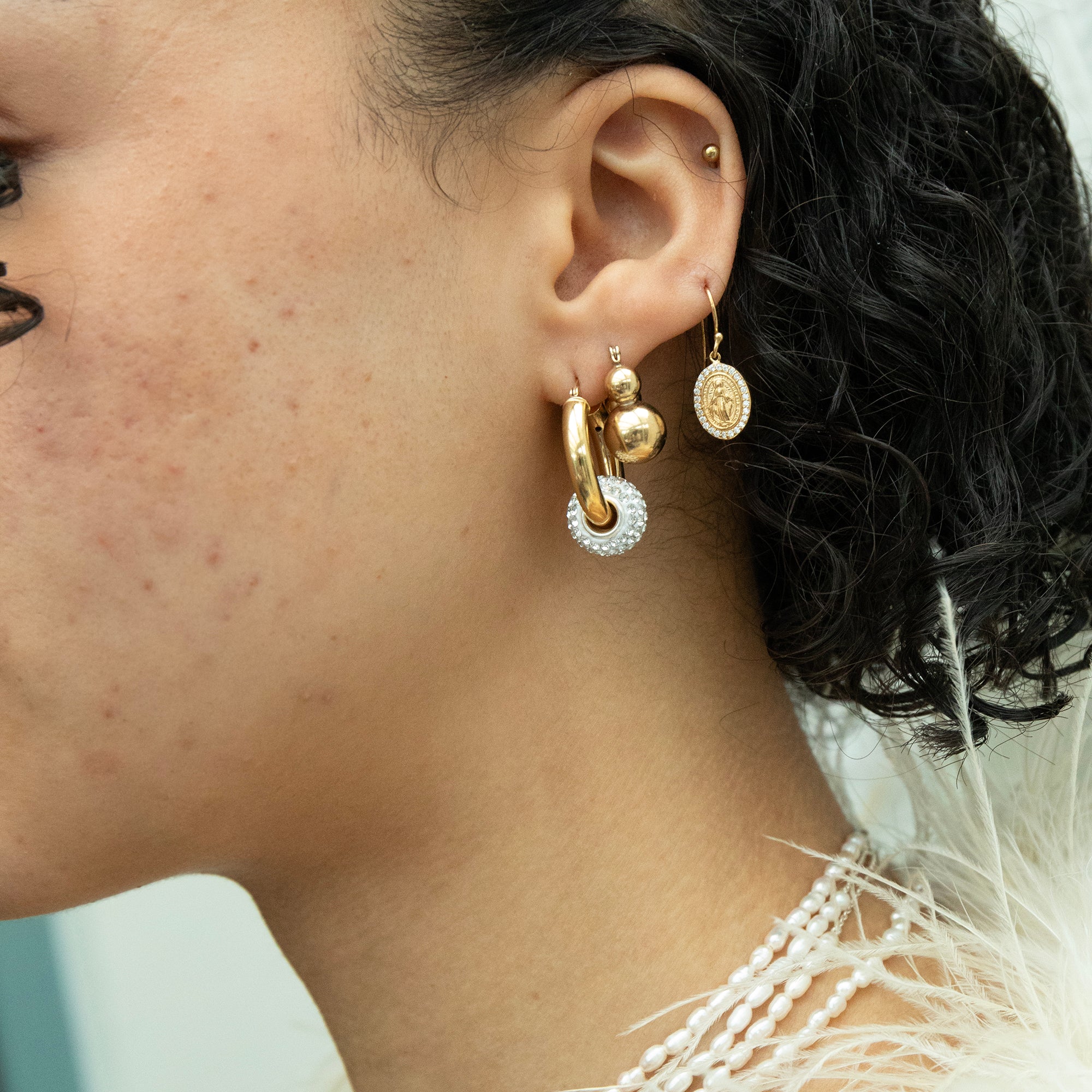 Ac Vermoil 18ct Gold Vermeil Triple Cluster Hoops