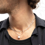 silver baroque pearl necklace - mens -seol gold