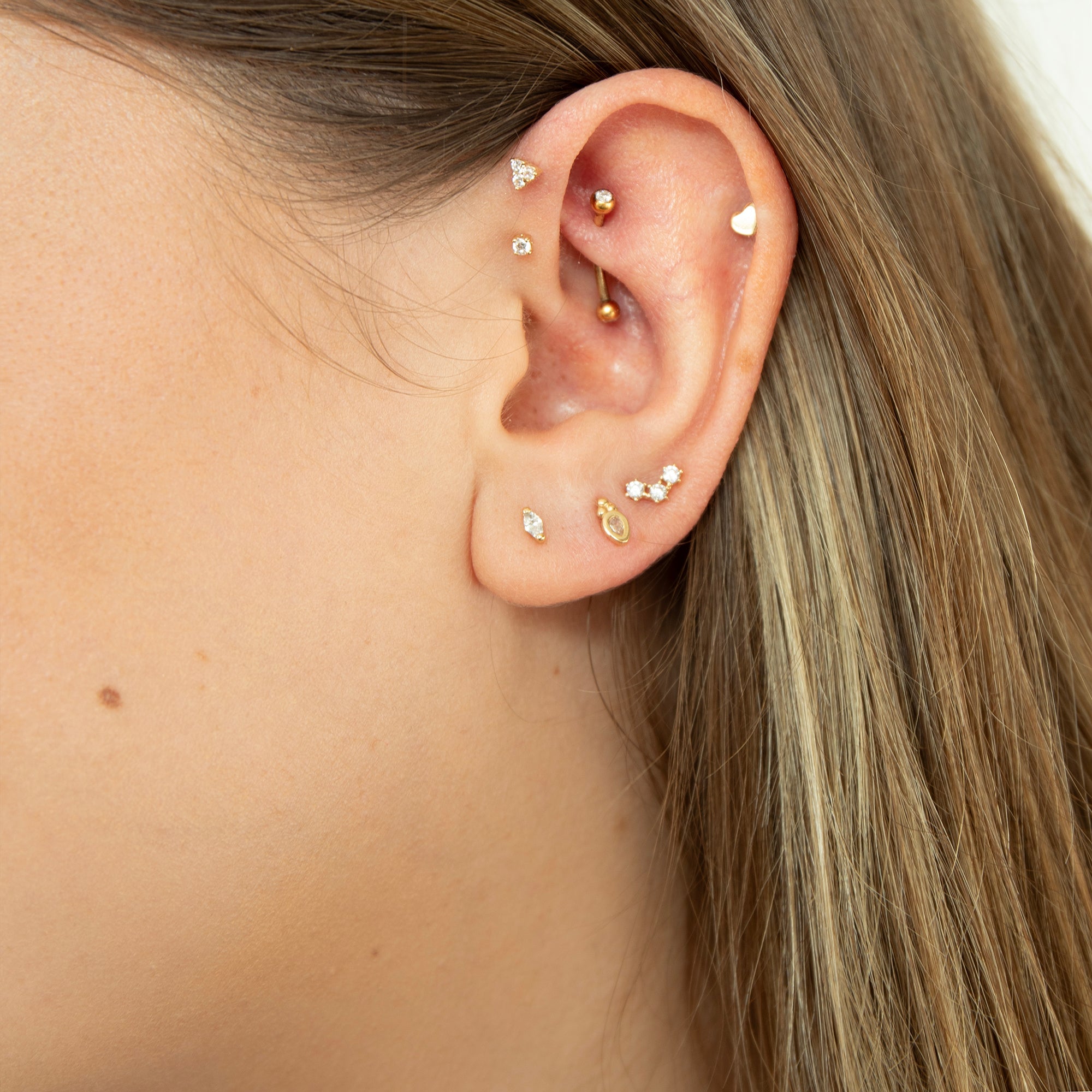 14ct solid gold earscape - forward helix piercing - rook piercing - upper lobe piercing - seolgold - lobe piercing 