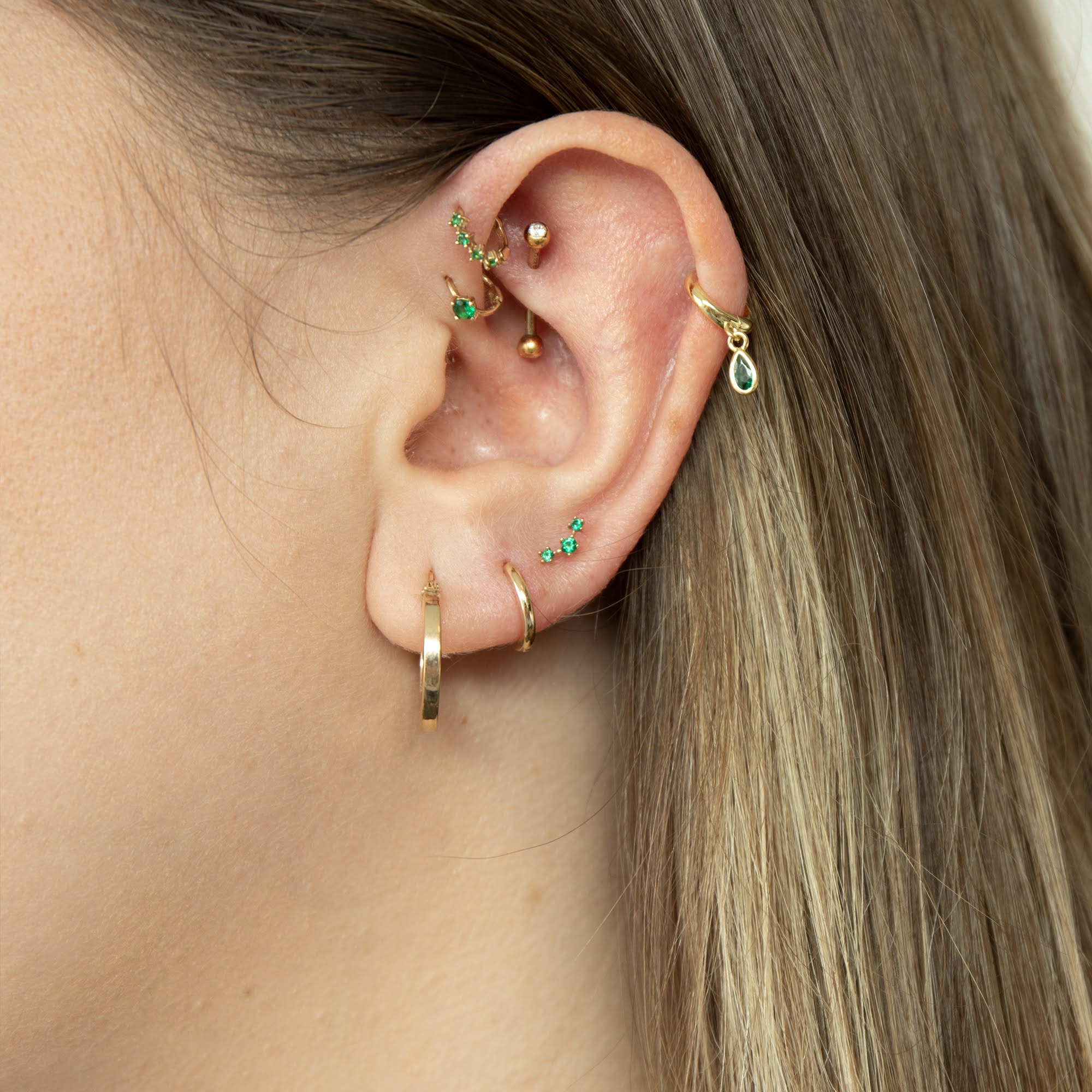 tiny emerald cartilage hoop - seolgold