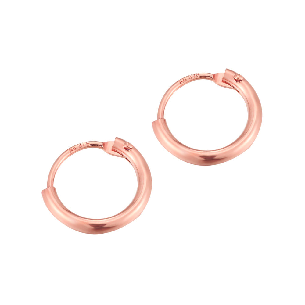 9ct Solid Rose Gold Plain Hoops