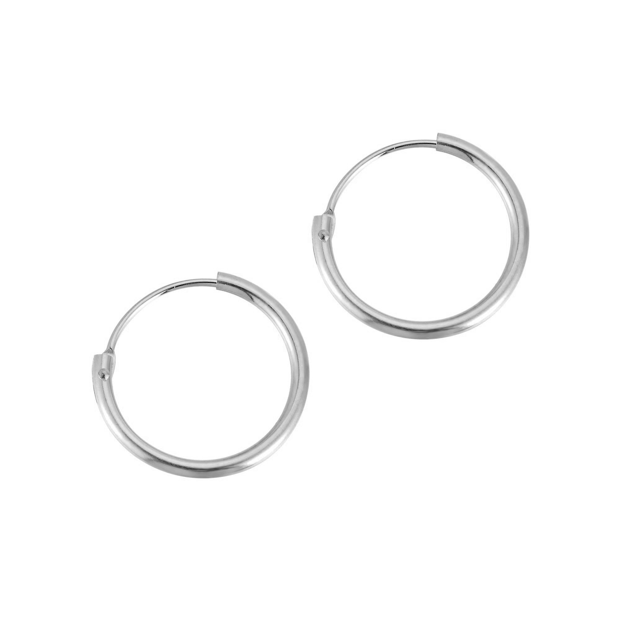 15mm 9ct Solid White Gold Plain Hoops - seolgold