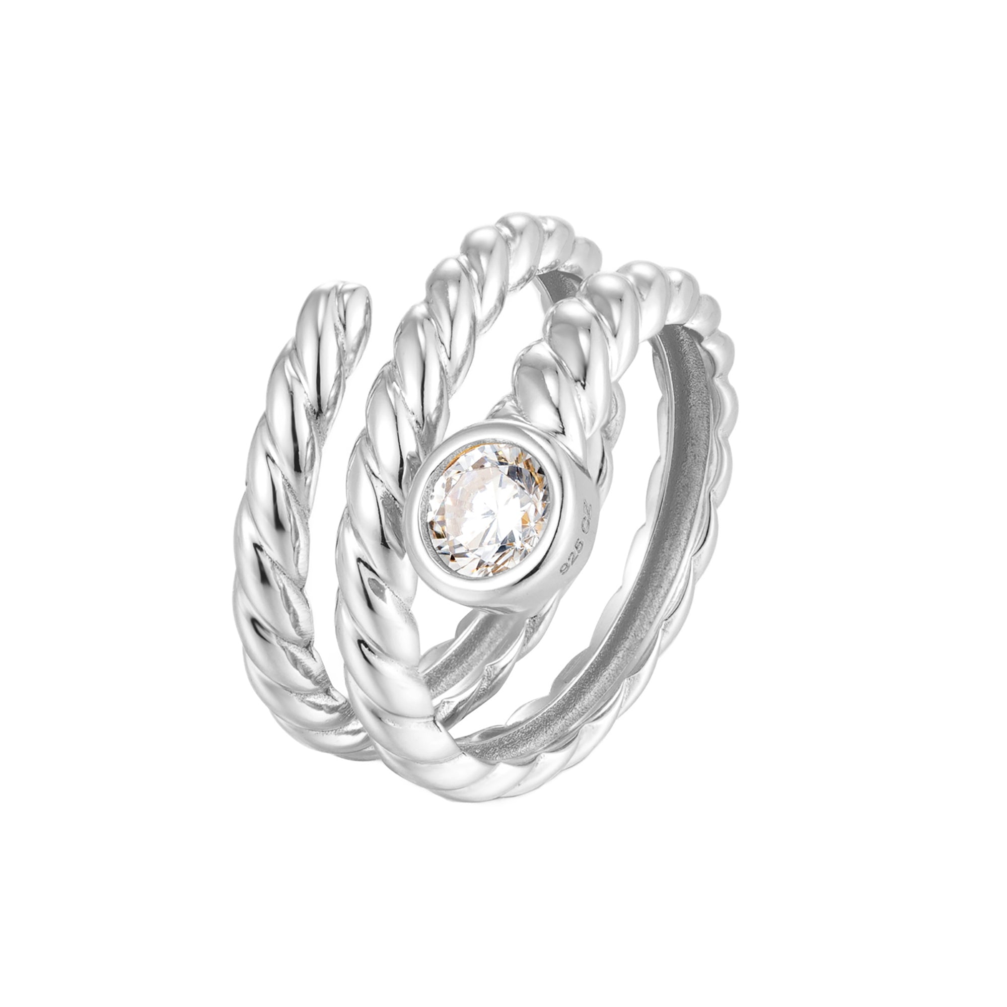 Sterling Silver CZ Twisted Rope Coil Ring