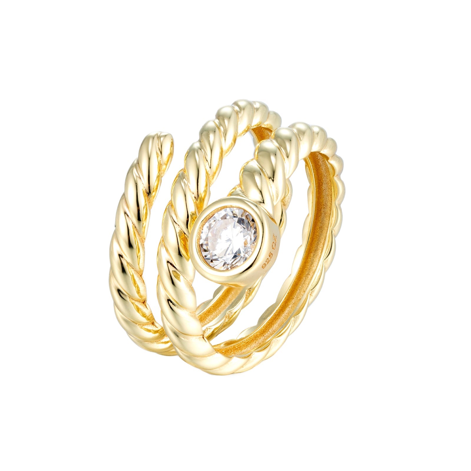 18ct Gold Plated CZ Twisted Rope Coil Ring