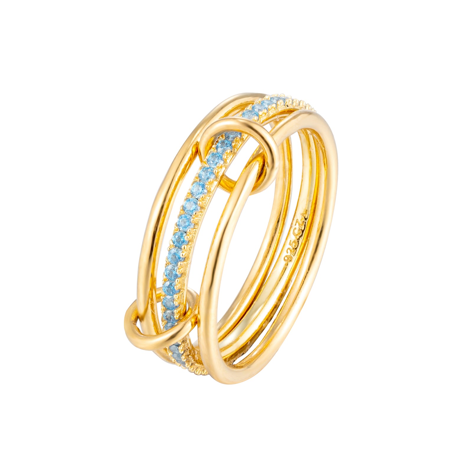 Gold ring with blue gemstones on a white background - seolgold