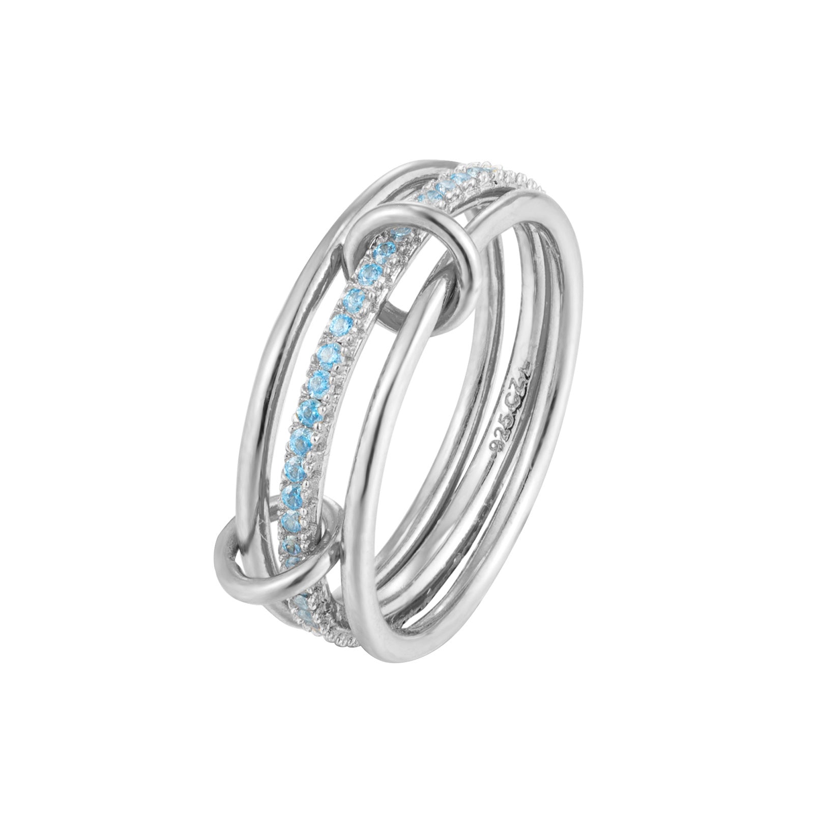 Silver ring with blue gemstones on a white background - linked spinelli ring - seolgold