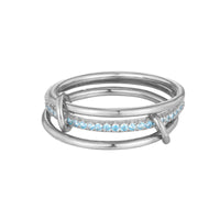 Silver ring with blue gemstones on a white background - seolgold