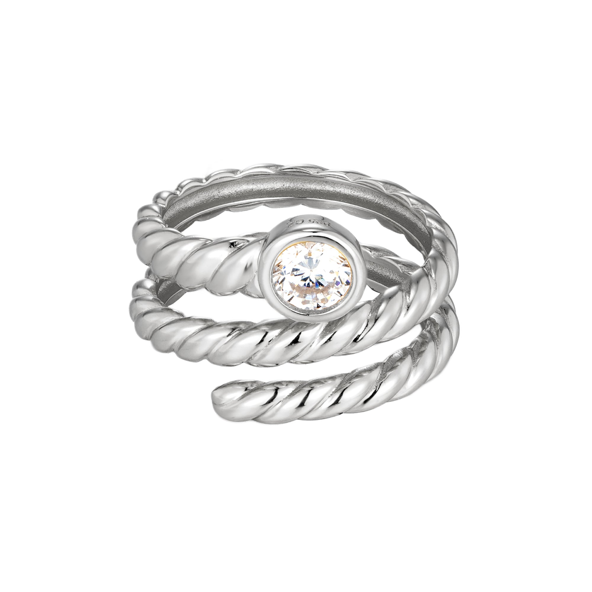 Sterling Silver CZ Twisted Rope Coil Ring