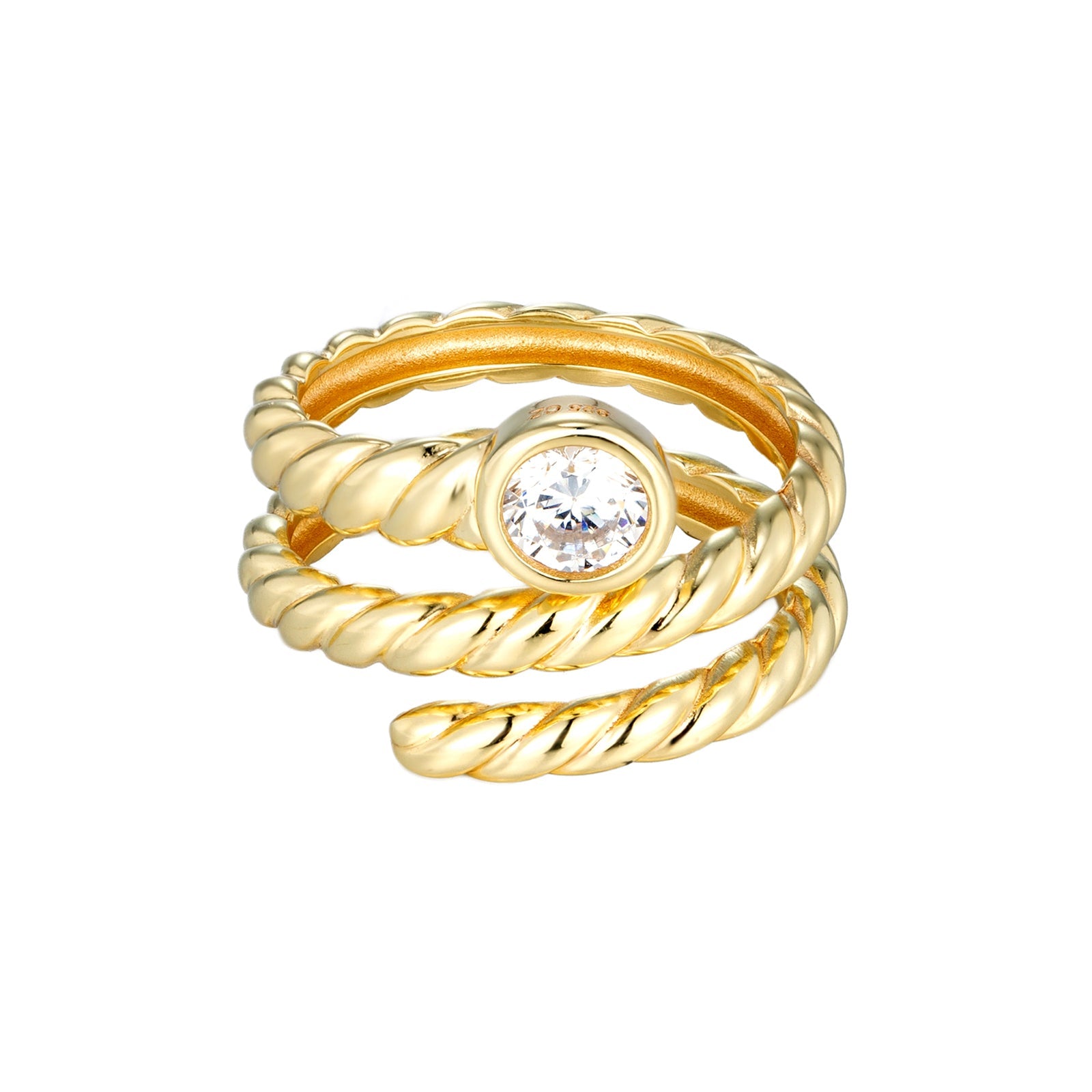 18ct Gold Plated CZ Twisted Rope Coil Ring