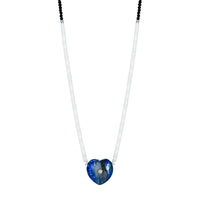 Sterling Silver Lapiz Lazuli Heart Bead Necklace - Seol Gold