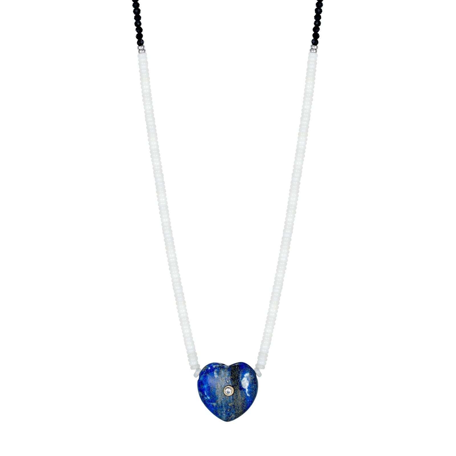 Sterling Silver Lapiz Lazuli Heart Bead Necklace - Seol Gold