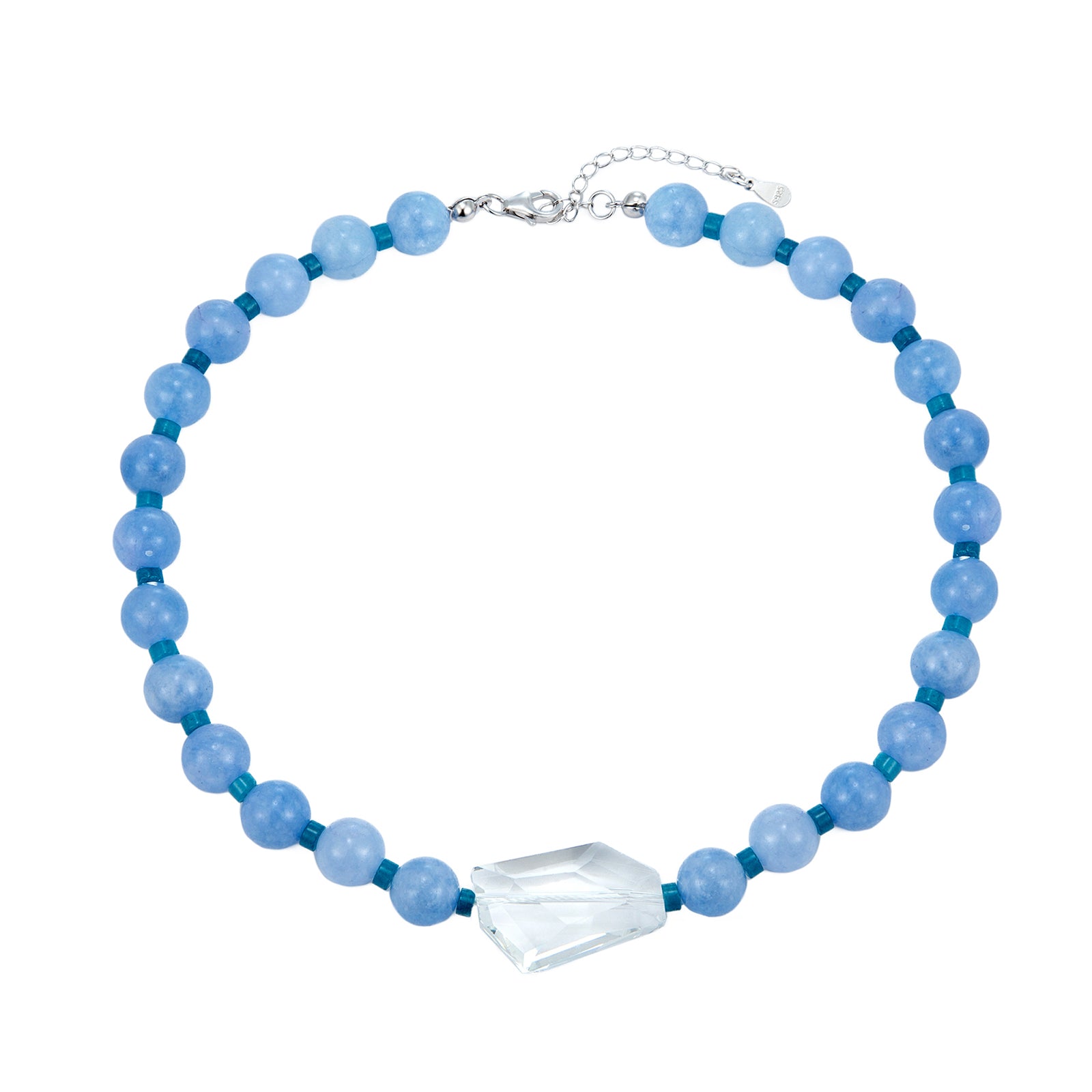 Sterling Silver Glass and Lapiz Lazuli Bead Necklace - Seol Gold