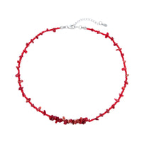 Sterling Silver Red Stone Bead Necklace - Seol Gold
