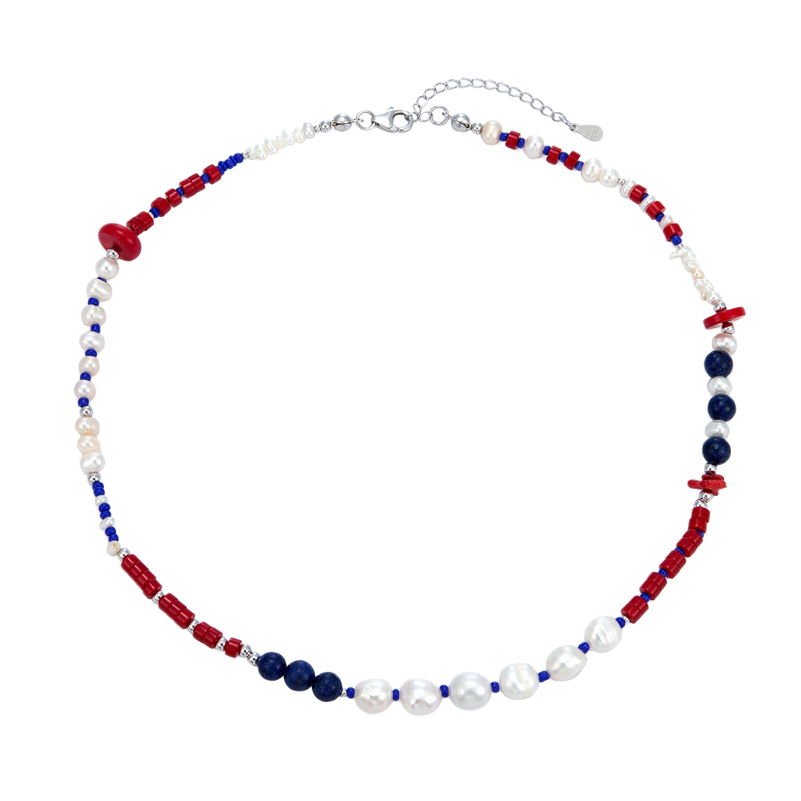 Sterling Silver Pearl and Lapis Lazuli Bead Necklace - Seol Gold