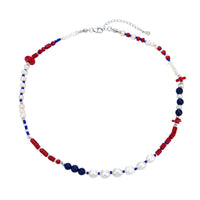 Sterling Silver Pearl and Lapis Lazuli Bead Necklace - Seol Gold