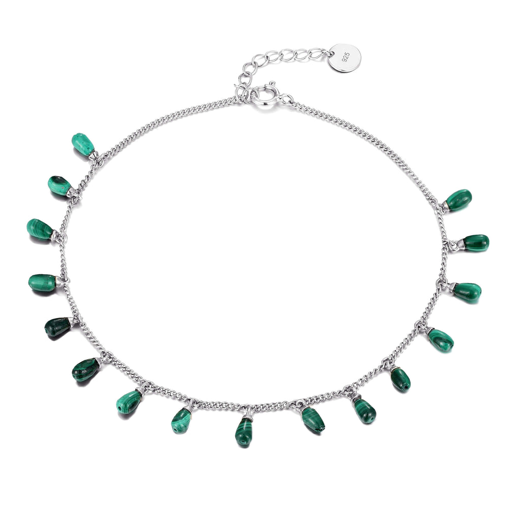 Sterling Silver Malachite Charm Anklet