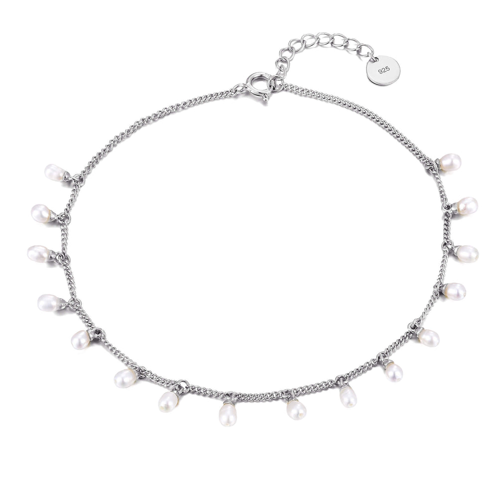 Sterling Silver Pearl Bead Charm Anklet