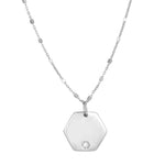 silver hexagon cz necklace - seolgold