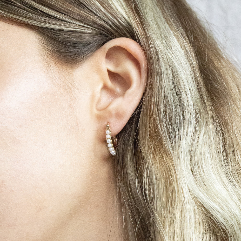 18ct Gold Vermeil Pearl Silver Hoop Earrings - seol gold