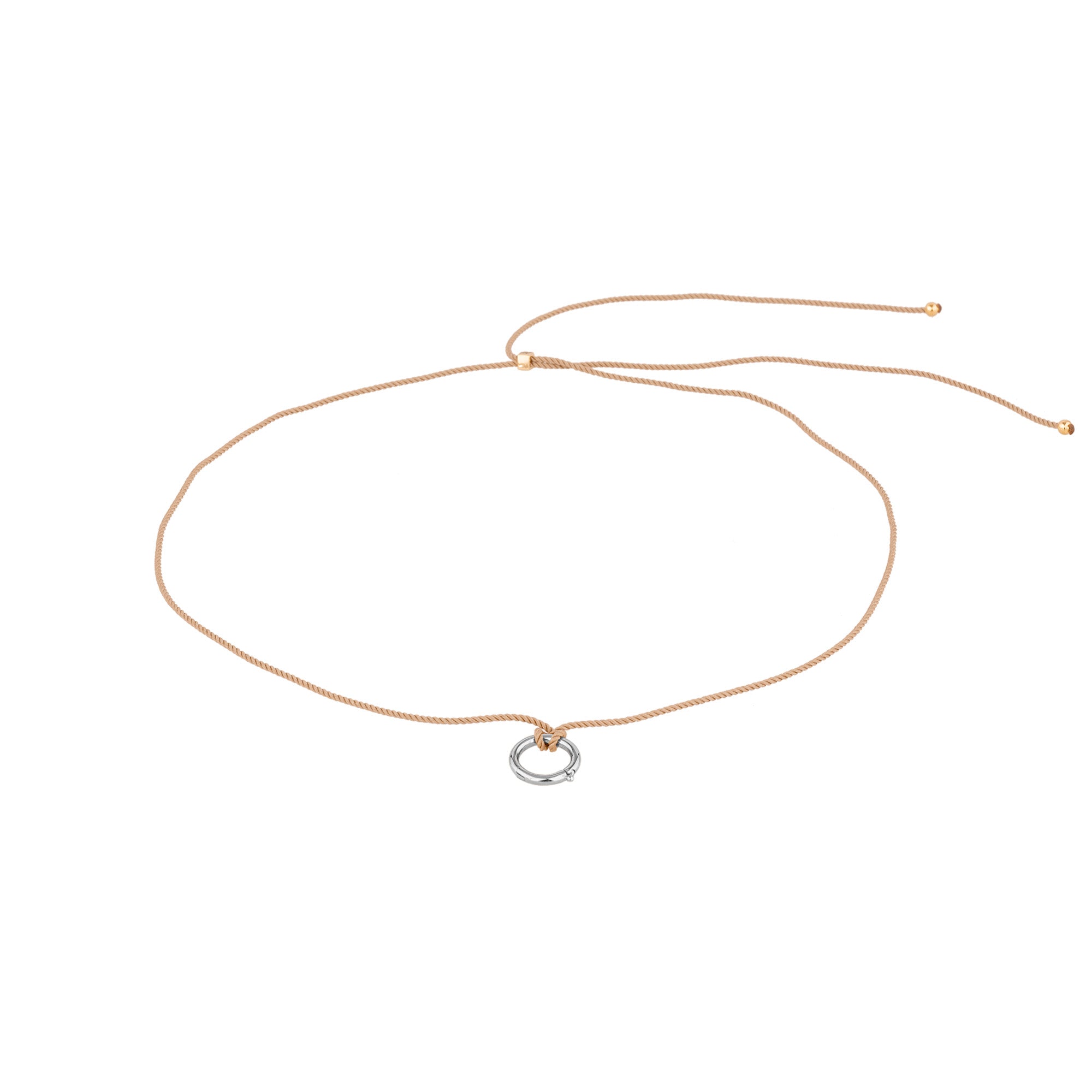 cord necklace with a small silver ring pendant on a white background - seolgold
