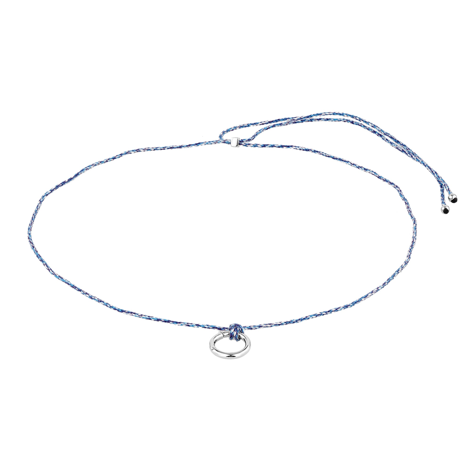 Blue string necklace with a small round pendant on a white background - seolgold