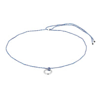 Blue string necklace with a small round pendant on a white background - seolgold
