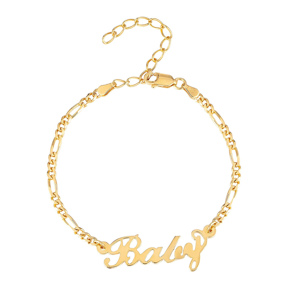 18ct Gold Vermeil Script Name Figaro Bracelet