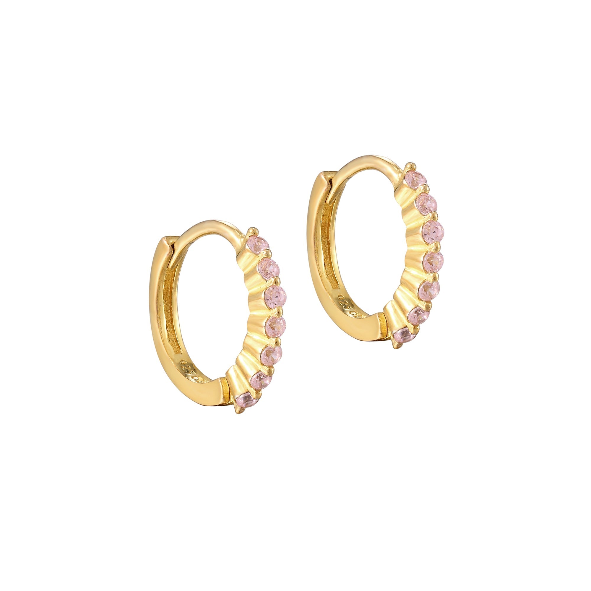 Tiny Pink CZ Hoops - seol-gold